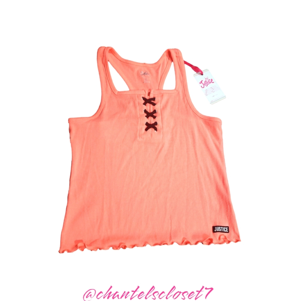 NWT!! Pink Tank Top with Black Ribbon Tie - Justice Brand - LG size